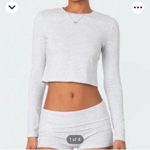 Large Edikted White Long Sleeve Crop Top